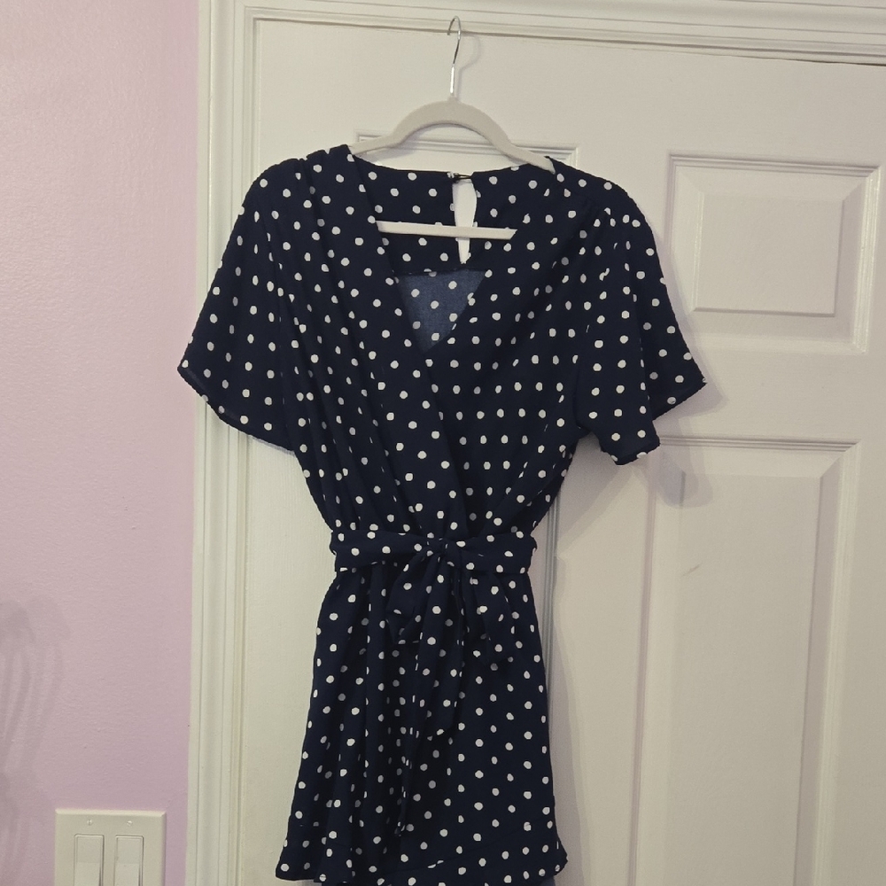 Navy Polka Dot Romper